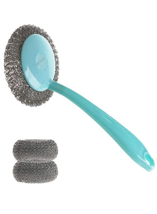 Wideskall Kitchen Cleanging Stainless Steel Sponge with Handle Scouring Pad Brush Steel Wool Scrubber with 2 Refills - Image 1